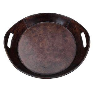 Leather Darien Luxury Bar Oval Serving Brown Handle Tray